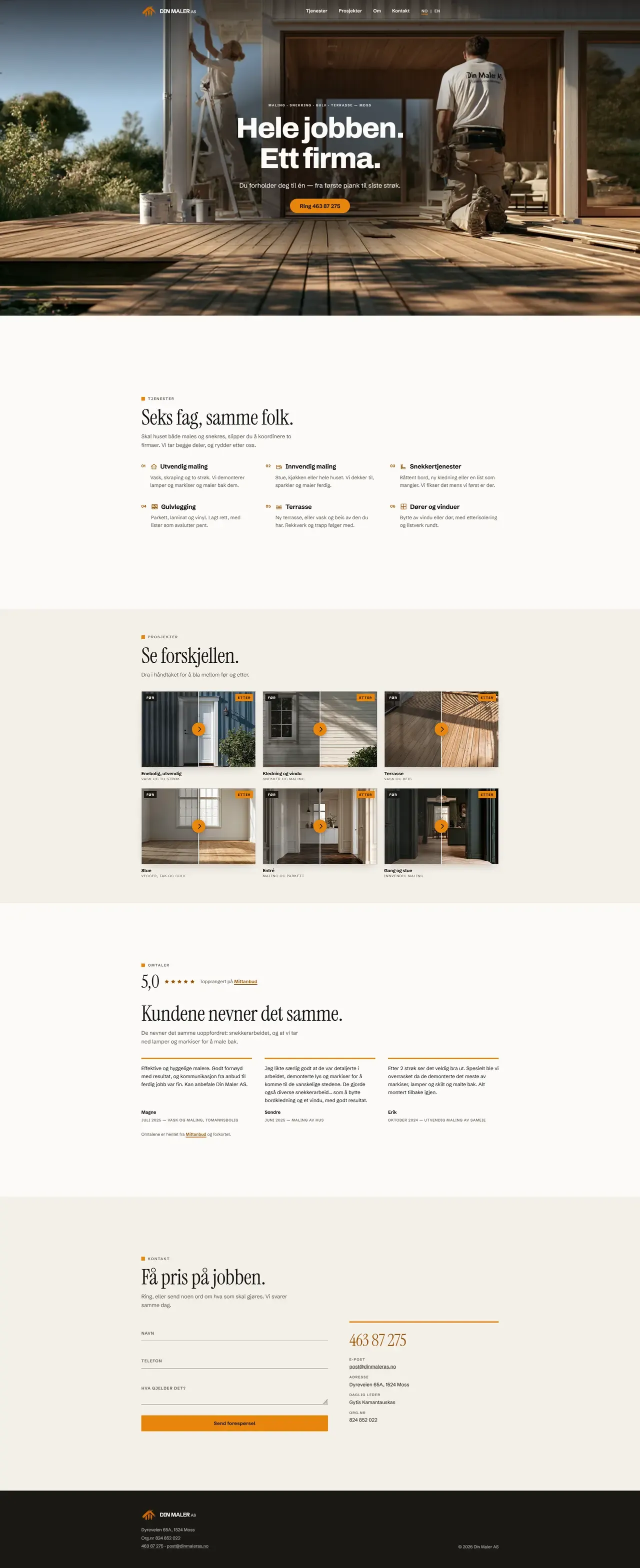 The full Din Maler AS website, top to bottom