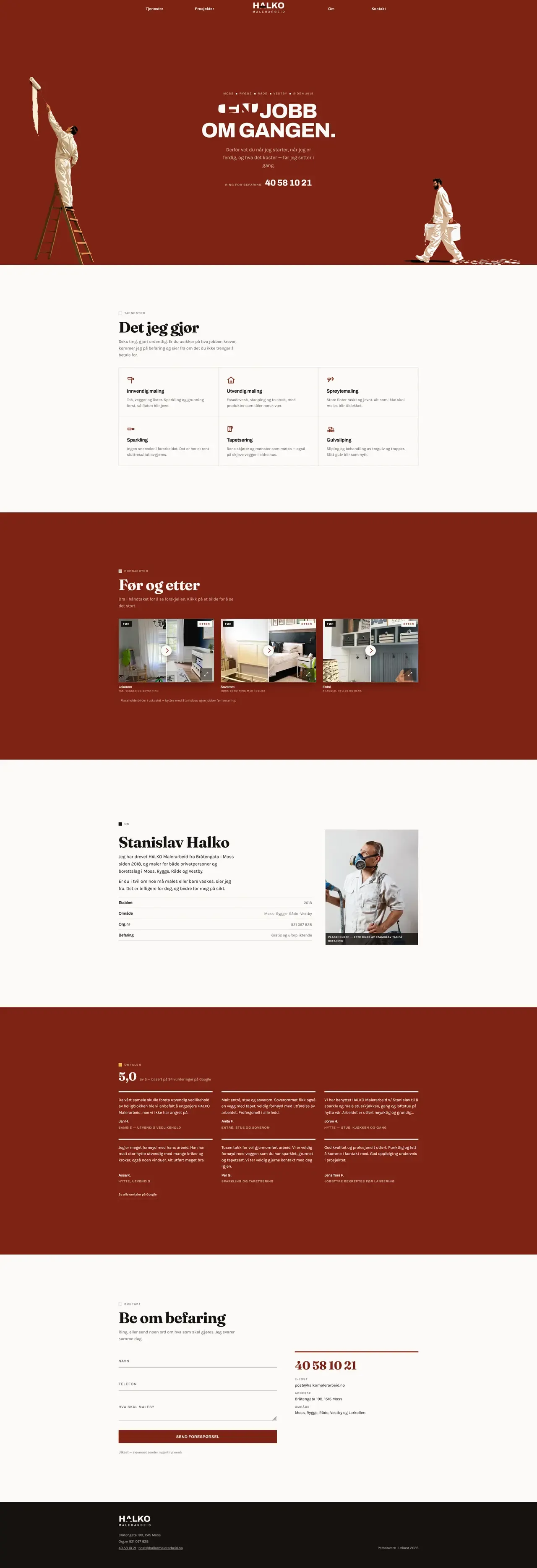 The full HALKO Malerarbeid website, top to bottom